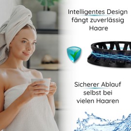 Optimised Replacement Hair Strainer for TECE Drainline Shower Drain Channels - Tool-Free - Diameter 49 mm Plastic Black - Replaces the Original TECE Hair Strainer (660005)