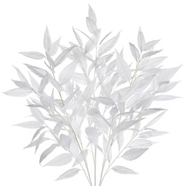 DILATATA 32 inch White Artificial Eucalyptus Spray Fall Eucalyptus Leaves Autumn Leaf Branches Faux Fall Stems for Floral Arrangement Autumn Festival Thanksgiving Decor