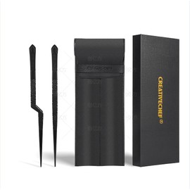 CREATIVECHEF 10 Inch 2PCS Food Tweezers and Offset Tweezers Set, Stainless Steel Professional Fine Chef Tongs, Multi-Use High-Precision Tongs for BBQ,Plating and Serving,Perfect Culinary Gift for Chef