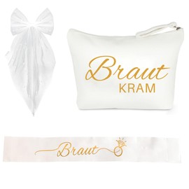 3 Pieces JGA Accessories Women Veil JGA White Bride to Be Sash Bride Kram Make Up Bag JGA Decoration Women for Bachelor Party Bridal Shower and Wedding Photography