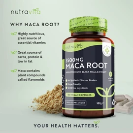 Maca Root Capsules 3500mg – 180 Vegan Capsules – High Strength Maca Root Extract – 6 Month Supply – Made in The UK by Nutravita
