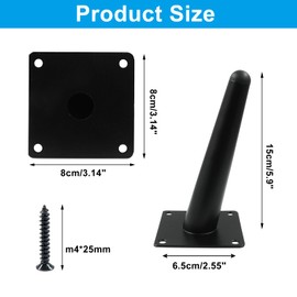 Unlorspy 4 Pcs Metal High Tapered Slant Feet, Round Tapered Sofa Legs,Mid Century Oblique Conical Metal Legs with Mounting Screws for Desk, Cabinet, Sofa and Couch (Black,Height 15cm/6inch)