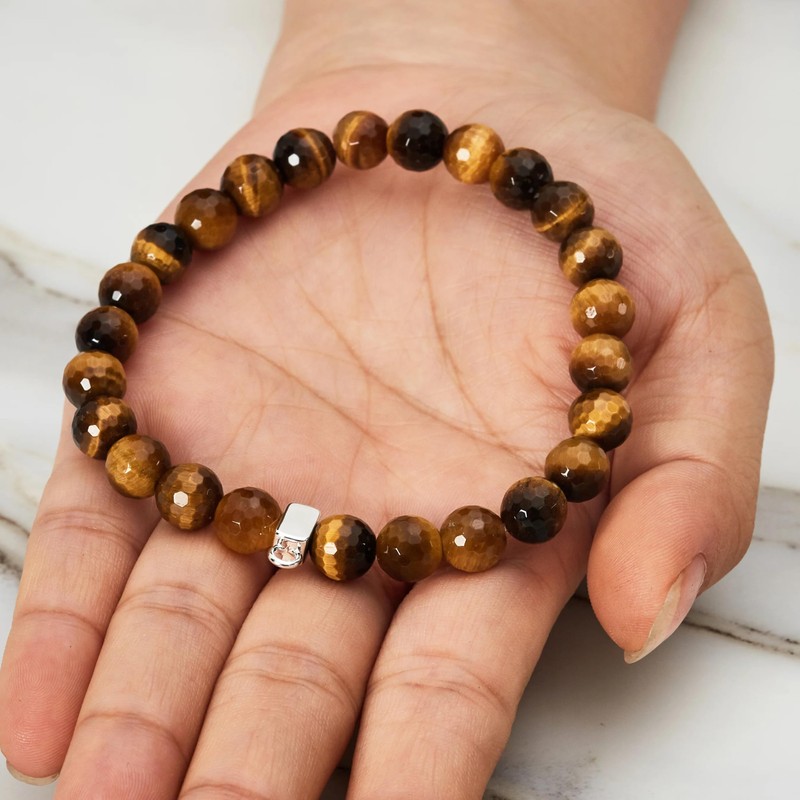 Philip Jones Faceted Tigers Eye Gemstone Charm Stretch Bracelet