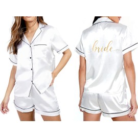 Heather & Willow Bride Pajamas Set + Eye Mask | Bridesmaid Proposal Gifts, Bridesmaid Pajamas PJ Set, Wedding Bride Robe White