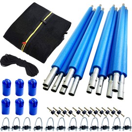 14 FT Trampoline Safety Net with Poles, Trampoline Poles Replacement with Connecters and Screws Bolts, Pole Caps, Fits 6 Straight Poles 14 Feet Round Frame, Installs Inside Frame