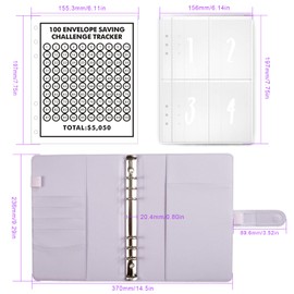 AMONENZ Budget Binder, A5 Ring Binder Economy Challenge Budget Planner, Purple Leather Budget Planner, A5, Economy Planner with 100 Envelopes, for Home, School and Office