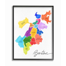 Stupell Industries Colorful Map of Boston Massachusetts by Neighborhood Wall Art, 16 x 20, White