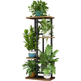 LINZINAR Plant Stand Indoor 4 Tier 5 Potted Multiple Plant Shelf Stands for Garden Corner Balcony Living Room Black