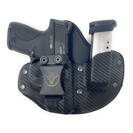 Cardini Leather USA – IWB Cáscara X Series Hybrid Kydex and Leather Holster - Concealed Carry - Inside The Waistband with Magazine Pouch for S&W M&P Shield Black Left Hand