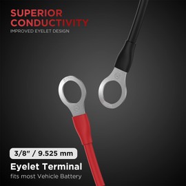 3/8" Ring Eyelet Terminal Battery Boost Cable Heavy Duty 30A Fuse 12V/24V 12AWG Cord 6Ft
