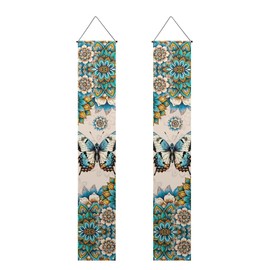 Luarisgur Hippie Flower Summer Signs for Outside Butterfly Front Door Hanging Banner Modern Front Porch Flag Outdoor Decor Banner for Porch Home Yard Garden Sping Party Supplies 2 Pack