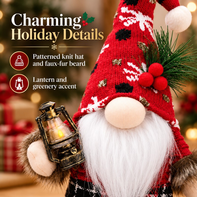 Christmas Gnome Plush Decor - Red Knitted Hat for Holiday