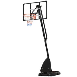 Soozier 9.6' - 11.5' Portable Basketball Hoop with 42'' Backboard and Wheels, Height-Adjustable Screw Jack Basketball System for Junior Adults Outdoor Indoor Use
