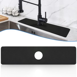 Kitchen Sink Splash Guard - Cut to Fit Splash Guard for Sink, Faucet Mat for Kitchen Sink, Sink Splash Guard Behind Faucet, Diatomite Faucet Absorbent Mat 24''x5.5'' (Black, 1 Pack)