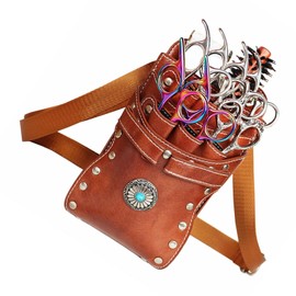 Hairdressing Waist Bag,Retro Hairdressing Scissor Bag,Scissor Holster,Pet Groomer Scissor Bag for Salon (Coffee)