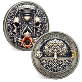 ACGZQY Memento Mori Moneta - Teschio Albero della Vita Memento Vivere Moneta Stoica EDC Challenge per la pratica quotidiana – Moneta ricordo motivazionale, regali stoici