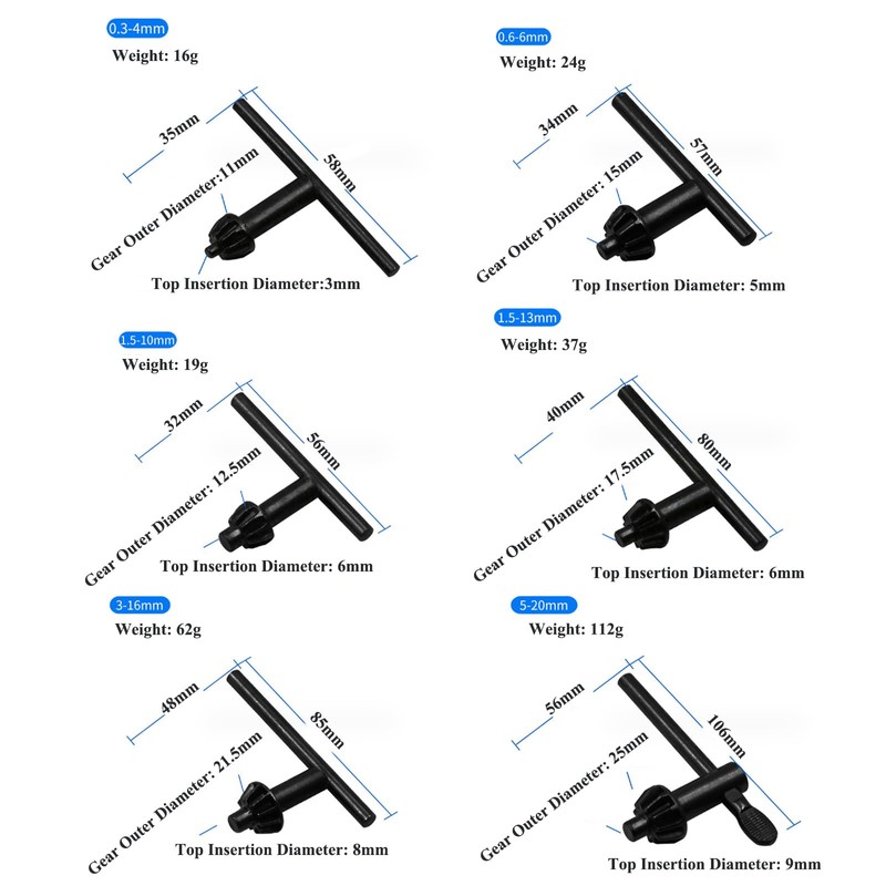 Secwell 6 pieces drill chuck key universal chuck key drill