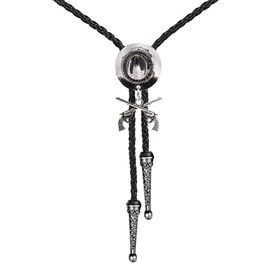 GelConnie Bolo Ties for Men Women Western Cowboy Tie Bolo Necklace Mens Western Necklace Leather Necktie Gold Bolero Tie Cowboy Necklace, Pl0093-silver