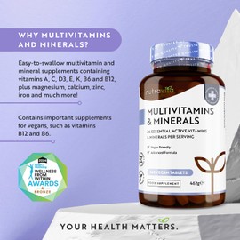 Nutravita Multivitamins & Minerals - 365 Vegan Multivitamin Tablets - 1 Year Supply - Multivitamin Tablets for Men and Women with 26 Essential Active Vitamins & Minerals - Made in The UK by Nutravita