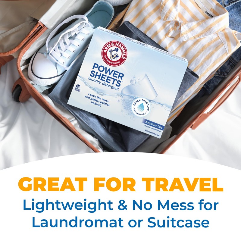 Arm & Hammer Power Sheets Laundry Detergent, Fragrance Free 50ct,