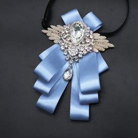 GHTIYLP Sparkle Bow Ties for Men and Women Big Rhinestone Bow Tie Satin Ribbon Bowtie for Suit Tuxedo Evening Party (Baby Blue)