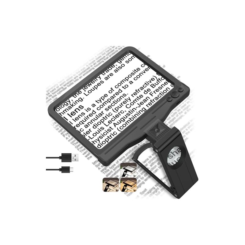 30X 6X Rechargeable Magnifying Glass for Reading, Large Full Page