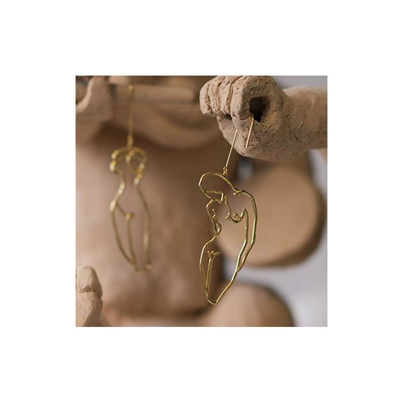 Abstract Gold Fun Statement Human Face Shaped Earrings Geometric Hollow