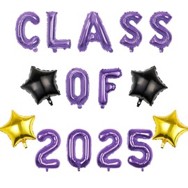 Pargleev Class of 2025 Balloons with Star Hanging Foil Balloons Letter for High School College Congrats Grad Graduation Congratulations Party Decorations Gold Black Purple