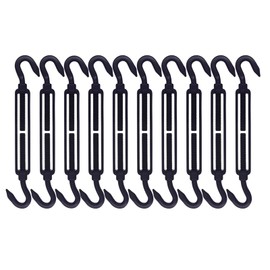 RiaYer 10 Pack Black Stainless Steel M6 Hook and Hook Turnbuckle, Heavy Duty Wire Rope Tensioner, Adjustable Hardware Kit for DIY String Light and Picture Hanging, Shade Sail, Cable Tightening