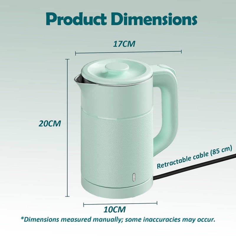 Tuehakny Small Electric Kettle 0.8L, 600W, 304 Stainless Steel Inner,