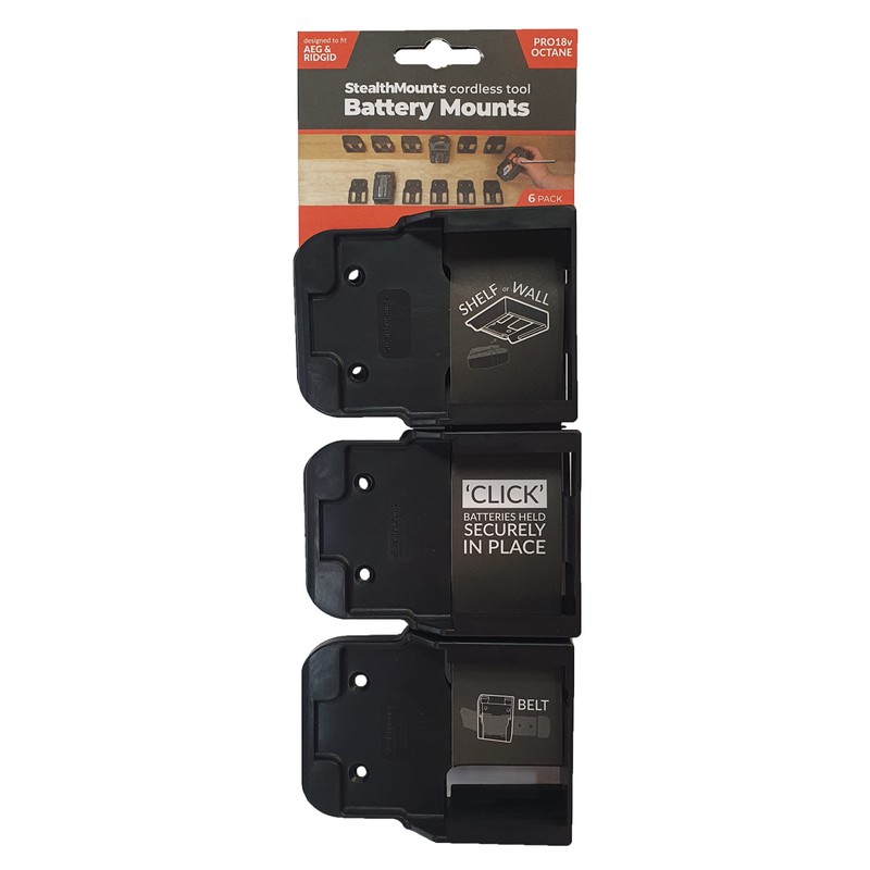 StealthMounts Battery Holder Compatible with Ridgid 18V (6 Pack) -