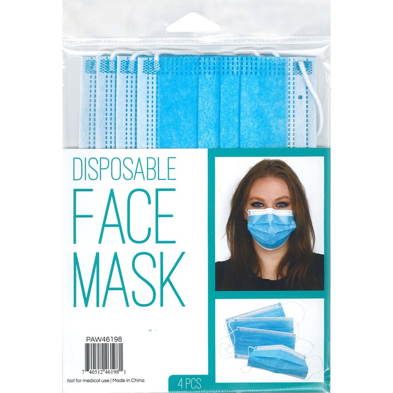 PA Essentials Disposable Face Masks – 4 Pack for Adults,
