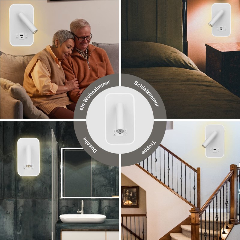 uksunvi LED Reading Lamp Wall Lamp USB Type-C Two Charging