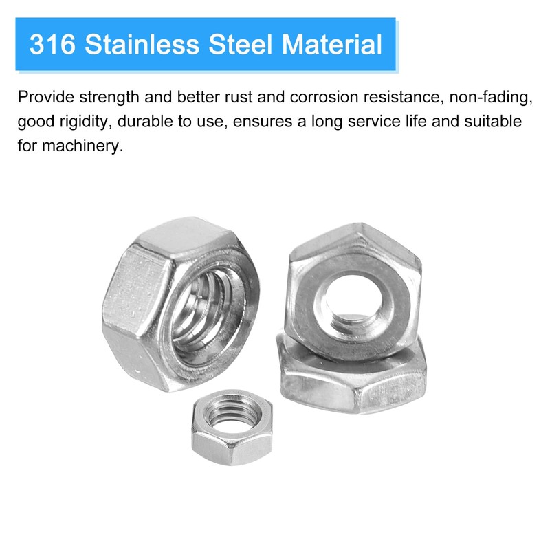 METALLIXITY Hex Nuts (5/16"-18) 5Pcs, 316 Stainless Steel Coarse Thread