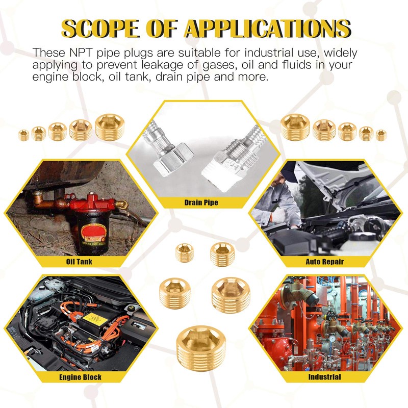 Mardatt 6Pcs 3/4" Brass NPT Plug, Internal Hex Counter Sunk