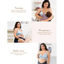 HOFISH Nursing Bras for Breastfeeding Seamless Ultra Comfort Maternity Bra, Pregnancy Sleep Bralette 3Pack Black Beige Blue Medium