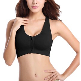 Women's Zip Front Sports Bra Wireless Post-Surgery Bra Active Yoga Sports Bras Plus Size Sports Bra Pack Mastectomy Bras for Women Front Closure Bra (X-Large, 3 Pack Black)