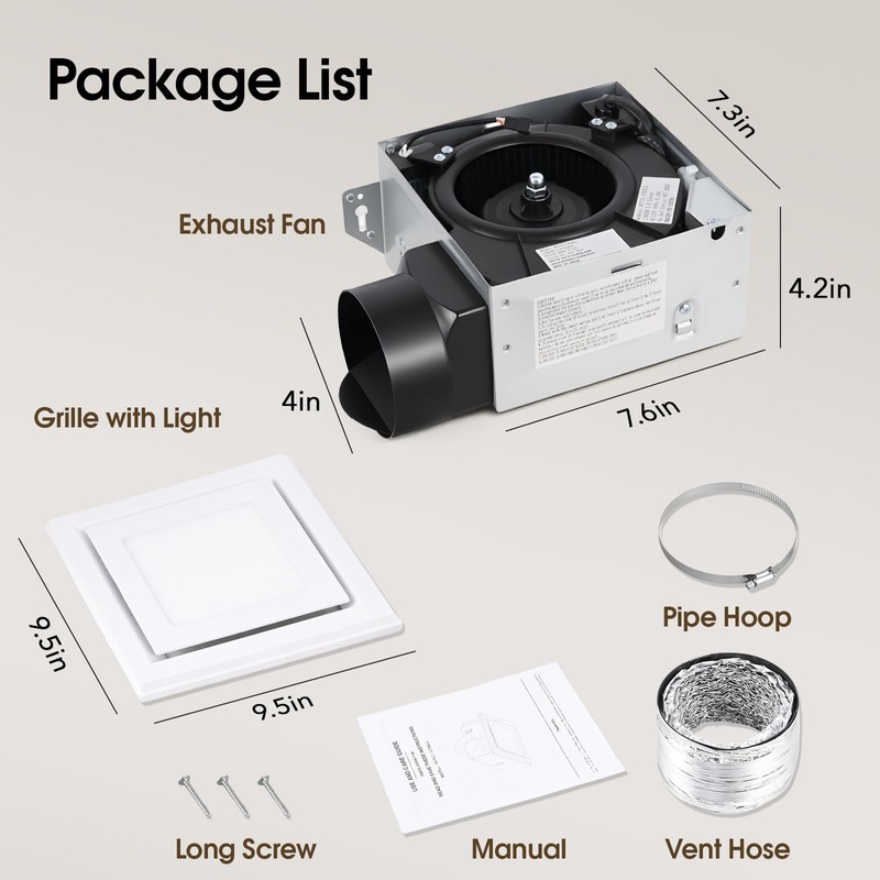 FEITON Bathroom Exhaust Fan with Light (3000K/4000K/5000K), Ceiling Mount, 110