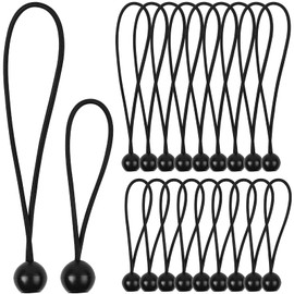 Yeepeo Pack of 20 Elastic Bands with Ball, Black, 10 x 14.5 cm + 10 x 22.5 cm Tarpaulin Tensioners with Ball, Rubber Tensioner, Expander Loops, Tent Rubbers for Tents, Tarpaulins, Posters, Advertising