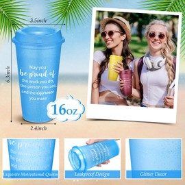 Skylety 48 Pcs Appreciation Tumblers Gifts Bulk 16 oz Thank You Employee Plastic Coffee Cups with Lids Colorful Reusable Inspirational Tumblers for Teacher Coworker Staff Women Christmas Gifts