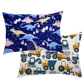 Kid Toddler Pillow Cases Trcuk Pattern - Child Pillowcase Fit Kids & Travel Pillows 13 x 18, 14 x19 - Soft Cotton Pillows Cover Set of 2, Envelope Closure, 14x20 Pillowslip Case for Boy Crib Bedding