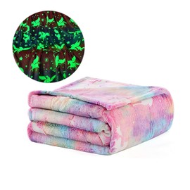 Cretvestsar Glow in The Dark Blanket Unicorns Pattern Flannel Fleece Blanket Pink Soft Throw Blanket Warm Couch Nap Blanket Luminous All Seasons Bed Throw for Kids Girls Boys Adults Bedroom 51in*59in