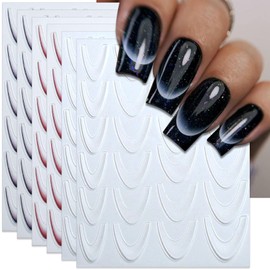 IDDFEVE 6 Sheets Gradient French Line Nail Art Stickers - Self-Adhesive Curved Stripes Nail Decals, French Tips Guides Designs for DIY Manicure (3 Colors)