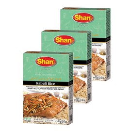 Shan Kabuli Rice Arabic Seasoning Mix 2.46 oz (70g) - Spice Powder for Arabic Mild Pilaf with Pine Nut & Raisins - Suitable for Vegetarians - Airtight Bag in a Box (Pack of 3)