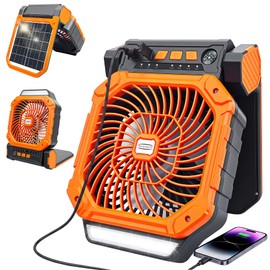 4-IN-1 Camping Fan, Portable Solar & Battery Powered Fan, Rechargeable Fan with Light & Compass, 4 Speeds, 3 Light, 3 Timer, Solar Fan for Camping Essentials, Tent, RV, Beach, Fishing, Hiking, Travel