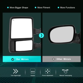 SCITOO Towing Mirrors Compatible with 1999-2007 For Ford For F250/For F350/For F450/For F550 Super Duty A Pair Power Adjusted,Heated,Turn Signal Light,with Chrome Cap Housing