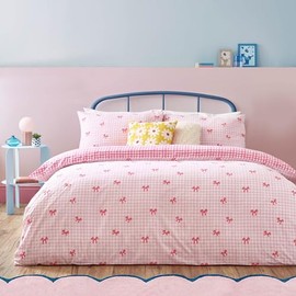 Heya Home Gingham Bows Printed Duvet Set - Pink - Single