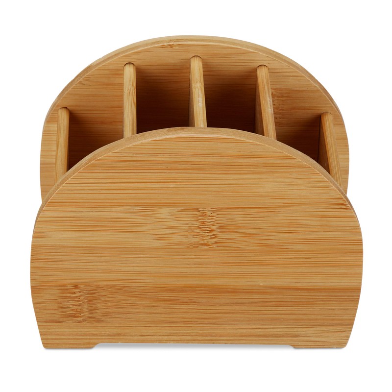 Relaxdays Bamboo Pen Holder 4 Compartments Natural Look Pen Box