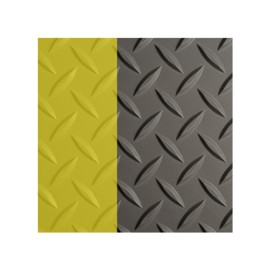 WorkForce Vinyl Diamond Plate Commercial Grade Matting, Heavy Duty Floor Mat for Garages, Industrial Facilities, and High-Traffic Areas, 1/8" x 24" x 10', Gray w/Yellow Border