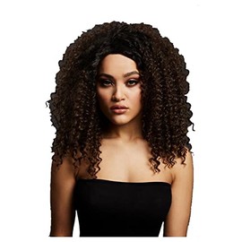 Smiffys Fever Lizzo Wig, Dark Brown Big Curls Short, Centre Parting, 40cm/ 16in, Fever Wigs Fancy Dress, Fever Dress Up Wigs